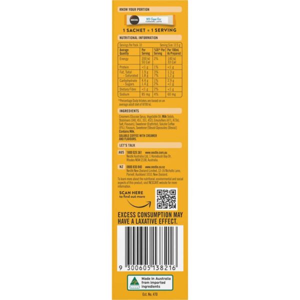Nescafe 98% Sugar Free Coffee Sachets Caramel Latte 10pack - Image 3