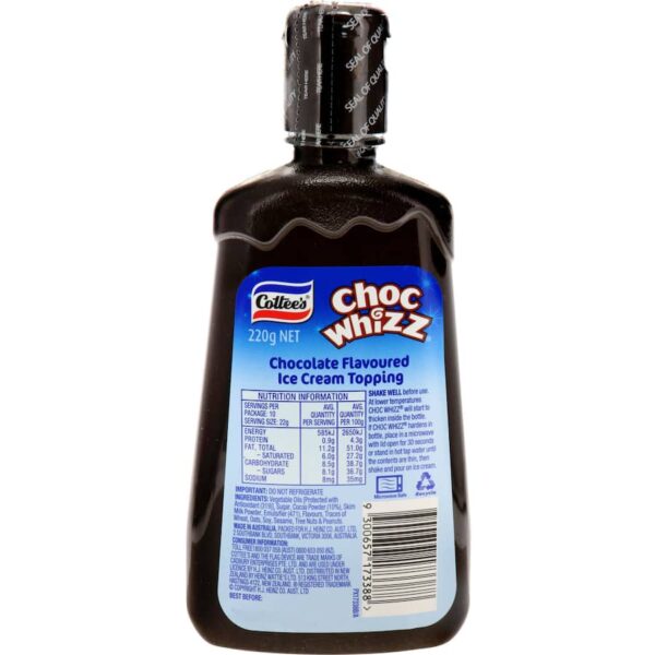 Cottees Chocolate Whizz Topping Chocolate Squeeze bottle 220g - Image 4