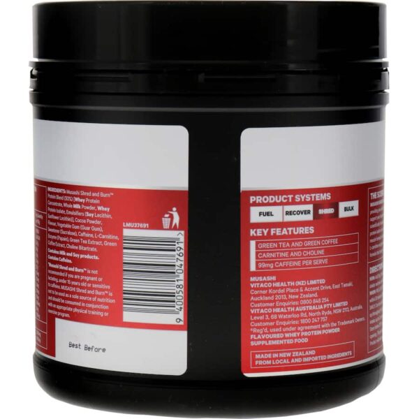 Musashi Shred & Burn Protein Powder Chocolate 340g - Image 3