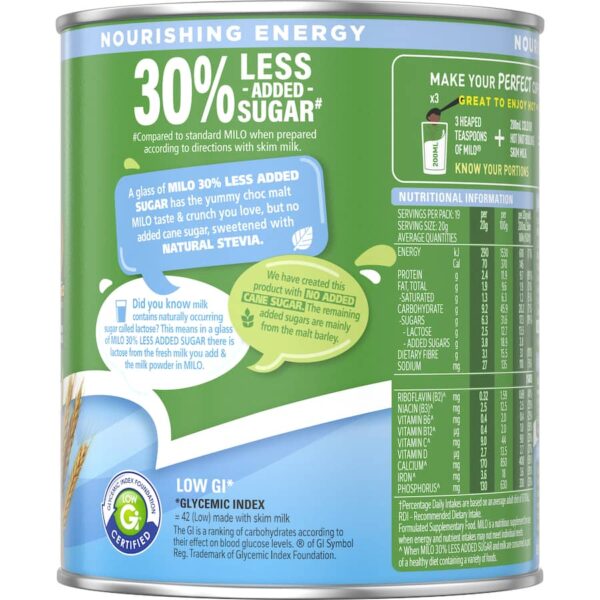 Nestle Milo Drinking Chocolate 30% Less Added Sugar 395g - Image 4