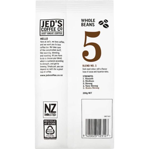 Jed's Whole Beans Coffee #5 Extra Strong 200g - Image 3